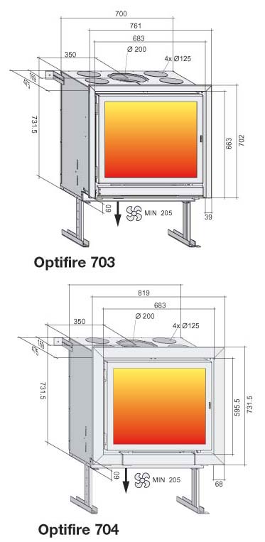 OptiFire 703/704 - rysunek techniczny